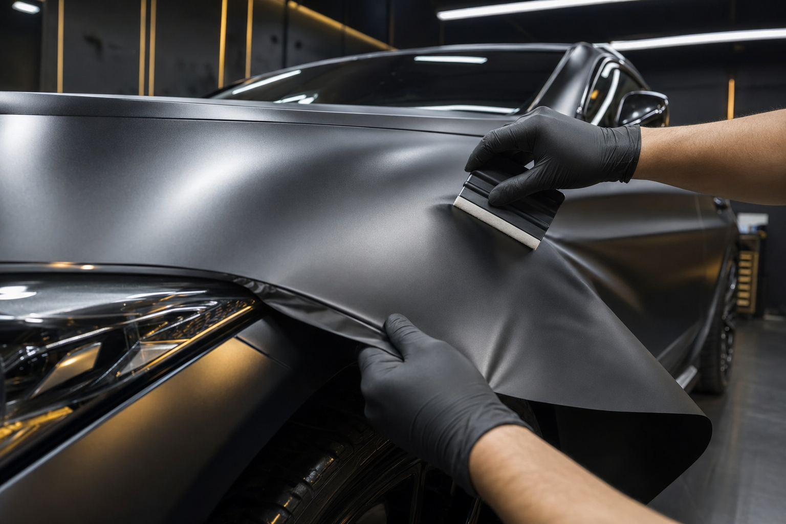 Vinyl wrap application in progress