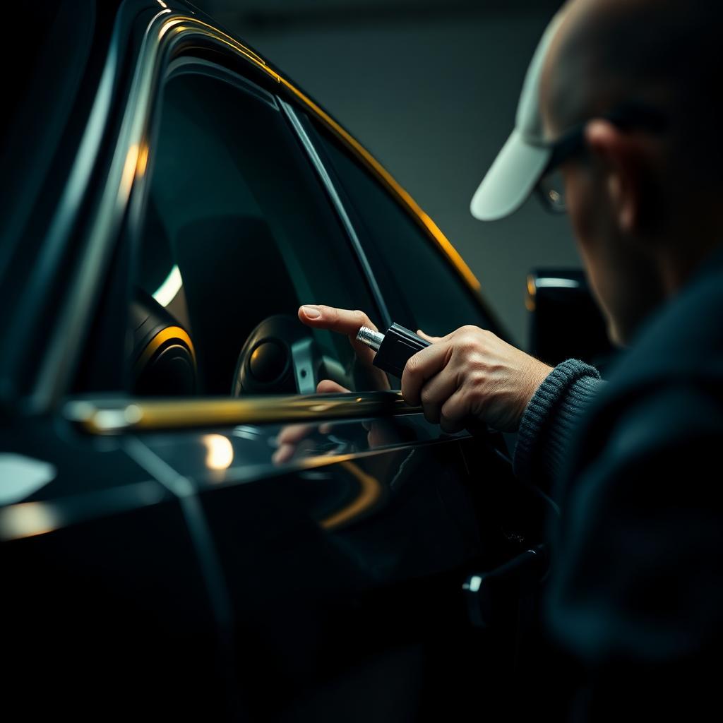 Technician performing paintless dent removal